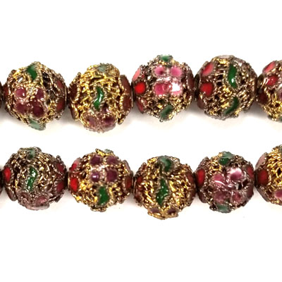 ENAMEL FILIGREE ROUND 10MM RED (GOLD)